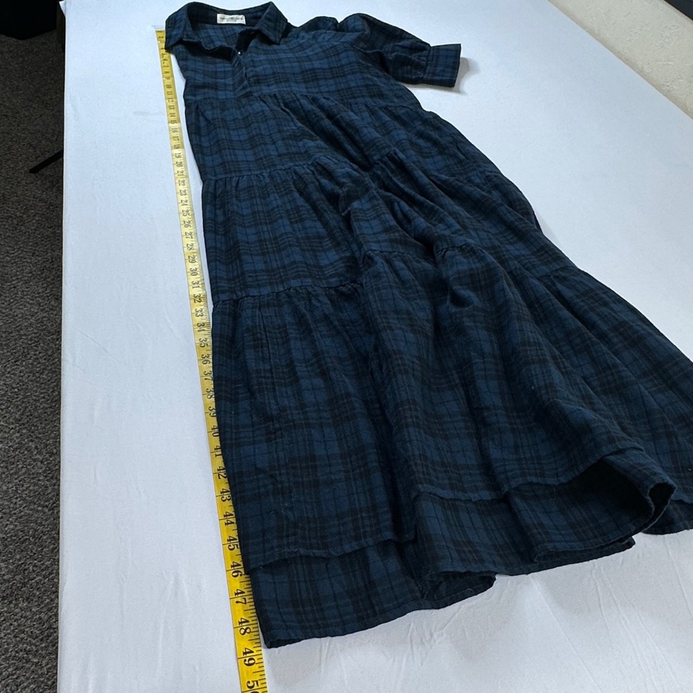 Natural Life Cottage Rustic Midi Dress Large Tiered Cotton Flannel Plaid Pockets - Picture 4 of 8